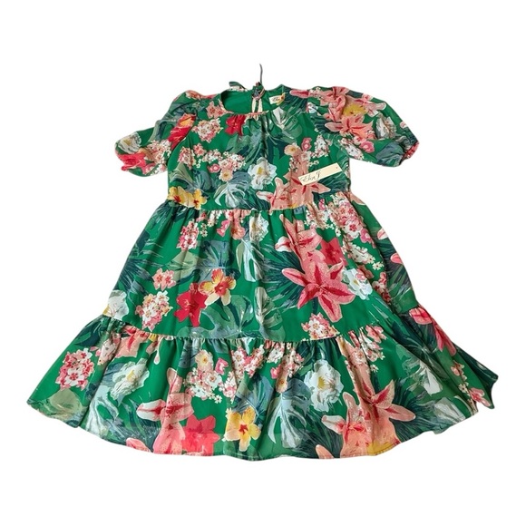 Eliza J Women’s Floral Balloon Sleeve Knee Length Dress InGreen& Pink Floral 10 - Picture 14 of 14